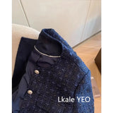 Women's Short Jacket 2025 Spring Autumn Navy Blue Fashion Lady Outerwear Temperament Long Sleeve Ladies Small Fragrant Coat
