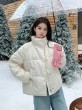 Dot Sweet Warm Parkas Women Long Sleeve Retro Winter Thick Cute Cotton Coat Casual Stand Collar Pockets Korean New Jacket