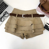 Tiered Ruffle Mini Skort with Belt Built-in Shorts High Waist A-line Short Skirts Women Teen-girl Summer Y2K Beach Vacation