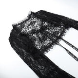 Vintage Gothic  Black Lace T-shirt Women Streetwear Flare Sleeve See Through Sexy Smock  Top Elegant Aesthetic Cropped Tops