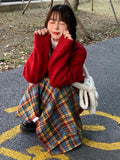 Christmas Rainbow Plaid Woolen Pleated Skirt Japanese High-waisted Slim Skirt Sweet Vintage Fashion Faldas Para Mujeres