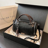 Pbong  Retro Faux Leather Tote Bag with Top Handle Detachable Crossbody Strap, Vintage Tassel Accent, Multi-Zipper for Daily Travel Use