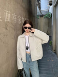 Striped Vintage Y2K Jacket Women Design Double Sided Wear Loose Streetwear Coat Casual American Fall Winter Long Sleeve Top