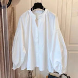 Womens Tops and Blouses Causal Puff Sleeve O-neck Causal Shirts Spring New Korean Solid