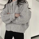 Women's Zip Up Sweater Cardigan Chunky Knit Stand Collar Zipper Front Plain Sweater Jacket Ladies Korean Chic Fall Winter Outfit