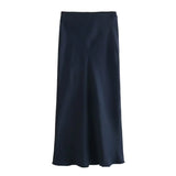 Autumn Winter Burgundy Satin Skirt Women Party Silk Skirt High Waist Straight Long Faldas Mujer Christmas Skirt