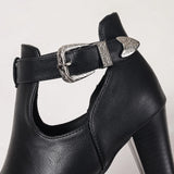 Pbong  Women's Closed-Toe High Heels with Single Strap and Chunky Heel, Stage Performance Dance Shoes, Single Shoes, Mother's Shoes