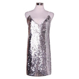 Pbong  Women's Silver Sequined Deep V Neck Backless Dress Off Shoulder Sexy Mini Christmas Party Club Vestidos
