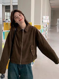 American Y2K Jacket Women Vintage Loose Faux Suede Long Sleeve Casual Coat Hip Hop Fall Winter Lady Streetwear New Outwear