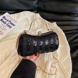 Sparkling Sequin Clutch Bag for Women Elegant Evening Purse with Crystal Buckle & Chain Strap Party Wedding Mini Bag