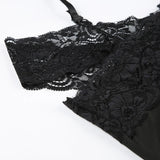 Black Halter Lace Patched Off Shoulder Dress