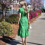 Fashion Hollow Out Embroidery Belt Long Dress Turn Down Collar Solid Color Green Elegant Women Dress 2025 New Chic Vestidos