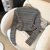 Women's Cropped Cardigan Long Sleeve Button Down Jacket Striped Single Breasted Fitted Knit Top Teen-girl Y2K Grunge Outfit