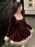 Vintage Sweet Lace Patchwork Princess Dresses Women's French Elegant Birthday Evening Party Slim Vestidos Ladies Spring Y2k Robe
