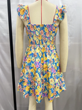 Pbong  Flower Printed Chic Mini Dress Flying Sleeve Backless Ruffles Women Dresses Sexy Holiday Floral Party Ladies Vestidos