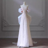 Pbong  Pink Luxury Off-Shoulder Wedding Dress Women's Sense of Light Niche Prom Dress Fishtail Evening Party Dress Customized