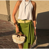 Pbong  Asymmetric Draped High Waist Mini Skirt Structured Fabric Layered Flounce Hem Summe rChic  Bold Women Streetwear Outfit