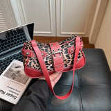 Women's Leopard Print Faux Shoulder Bag Metal Rivet Decor Adjustable Strap Casual Daily Crossbody Underarm Handbag