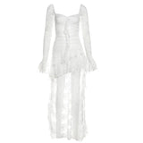 Fairycore Lace Flare Sleeve Square Neck A-line Dress Sweet E-girl Irregular Long Hem Dresses Cyber Y2K Party Vestido