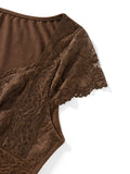 Women Summer y2k Fairy Grunge Short Sleeve Crop Tops V Neck Lace Trim Patchwork Slim Fit T-Shirt Low Cut Tee Streetwear