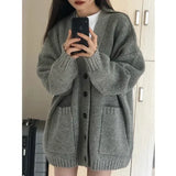 Pbong  Knitted Sweater Coat Women's Loose Sle Autumn Winter New Arrival Soft Cozy Japanese Lazy Vintage Single Button V-Ne