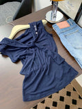 Pbong  2000s Harajuku Vintage Slim Sleeveless T Shirt Y2k Summer American Sailor Collar Sweet Tees Women Japan Style Fake 2 Piece Tops