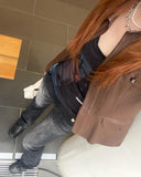 Vintage Distressed Low Waist Jeans Grunge Asymmetrical Waist Denim Pant Korean Fashion Black Flare Jeans Kpop Streetwear