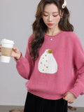 Chic Print Sweet Sweaters Women Casual Preppy Style Cute O Neck Pullover Loose Long Sleeve Fashion Fall Winter Korean Jumper New