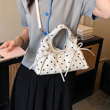 Women's Small PU Polka Dot Ruched Bow Handbag Retro Sweet Cool Aesthetic Daily Street Crossbody Bag New Handbags
