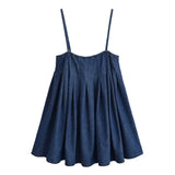 Casual All-match Sleeveless Denim Camisole New Navy Blue Zipper Loose Pleated Tank Top Adjustable Strap Summer Woman Vest