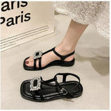 Pbong  Summer Gladiator Women Sandals Fashion Elegant Narrow Band Open Toe Shoes Ladies Comfort Flats Beach Sandalias Slides Shoes