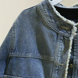 New 2025 Women's Denim Jacket Retro Round Neck Elegant Ladies Leisure Comfortable LooseTemperament Female Cowboy Coat