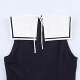 Fashion Turn Down Collar Pleated Short Dress 2025 New Navy Blue Sleeveless Chic Korean Tank Dress Streetwear Y2K Woman Clothing