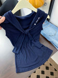 Pbong  2000s Harajuku Vintage Slim Sleeveless T Shirt Y2k Summer American Sailor Collar Sweet Tees Women Japan Style Fake 2 Piece Tops