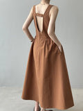 Fashion Sleeveless Long Dress Cotton Blend Solid Color Casual Summer New Dress A-line Backless Vacation Beach Dresses For Women