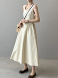 Fashion Sleeveless Long Dress Cotton Blend Solid Color Casual Summer New Dress A-line Backless Vacation Beach Dresses For Women