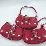Rose Red Women Heart Goth Shoulder Bag Lolita Y2K Cool Girls Underarm Bag Vintage Harajuku Female Chain Pouch Crossbody Bags