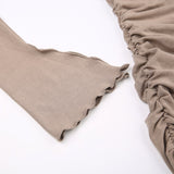 Khaki Hooded Bodycon Folds Long Sleeve Dress