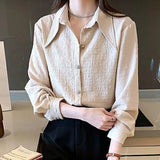 Pbong  Long Sleeve Shirts Womens Plaid Cotton Oversized Button Down Turn Down Collar Preppy Style Sweet Casual Wear Breathable Tartan