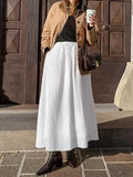 Cotton Linen White Long Skirt High Waist Zipper Casual Autumn Skirt New Fashion Spring Skirts Female Clothing