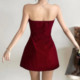 Pbong  Sexy Backless Bow Strapless Dresses Summer Women's Dress New Skinny Solid Color Sleeveless Sparkling Mini Dress Woman Clothing