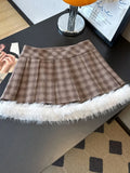Sexy Sweet Plaid Skirt Women High Waist Faux Woolen Fashion Korean Mini Skirts Fall Winter Preppy Style Slim A Line Skirt