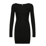 Elegant Square Neck Long Sleeve Skinny Dress