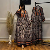Pbong  Elegant Long Sleeve Loose Maxi Dress Women Autumn Fashion Print V-neck Long Dresses Casual