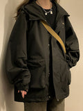 Oversized Hooded Jacket Women Vintage Loose Windbreaker Jackets Female Korean Stylish Harajuku Casual Zipper Coat