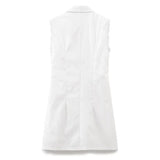 White Embroidery Straight Fashion Short Dress New Hollow Out Lace-ups Sleeveless Women Dress Streetwear Female Clothing