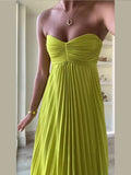 Female Strapless Pleated Elegant Party Dress Sexy Sleeveless Off Shoulder Maxi Dress New Lady Prom Gown Evening Vestidos