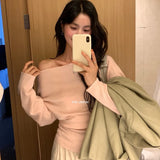 Off The Shoulder Knit Top Pullover Women Lightweight Thin Long Sleeve Plain Jumper Knitwear Autumn Winter Y2K Outfit
