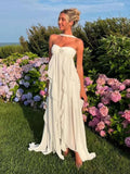 Elegant Irregular Tube Long Dresses Women Retro White Pleated Backless Halter Maxi Evening Dress Female Summer Chic Party Beach