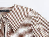 New Women's Plaid Lace Up Shirts Blouses Fashion Turn Down Neck Blouse Top Women Casual Cute Sweet Long Sleeve Blouses Clothes